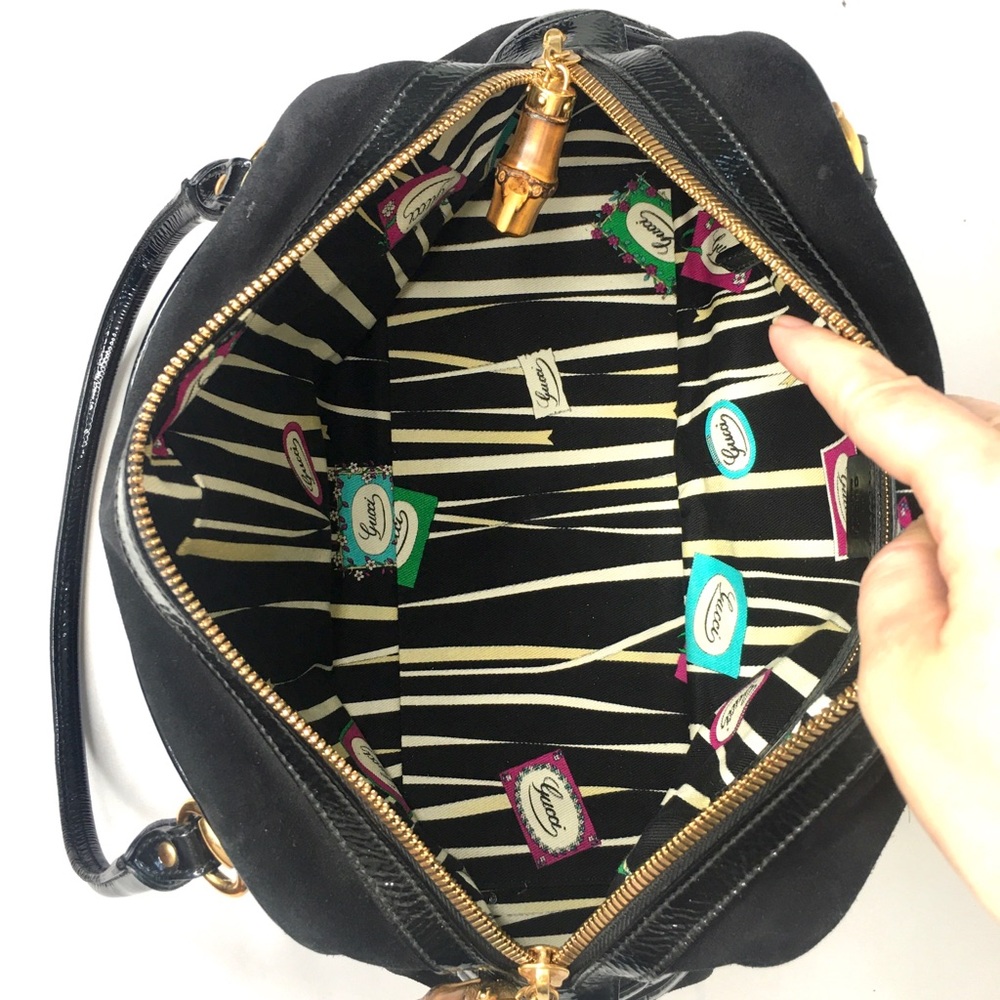 Gucci Black Suede Shoulder Bag with Gold Hardware - Picture 9 of 16